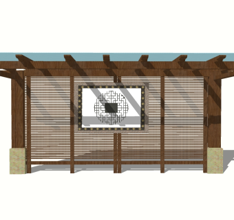 新中式实木造型廊架草图大师模型，实木造型廊架sketchup模型下载
