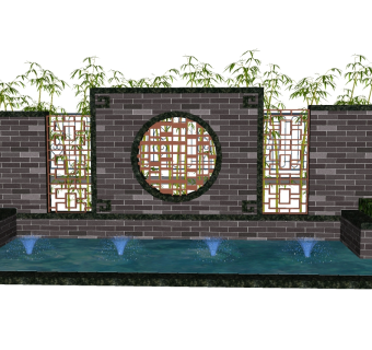 现代景观墙sketchup模型下载，景观墙草图大师模型