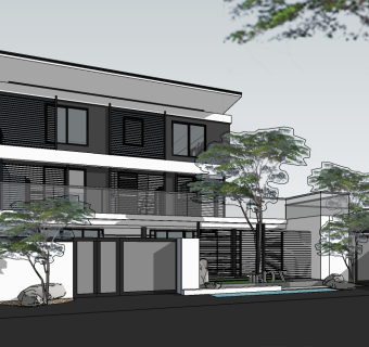 现代独栋别墅su模型免费下载，sketchup别墅草图大师模型