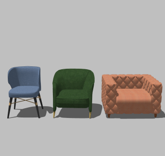 现代轻奢单人沙发su模型，单人沙发sketchup模型下载