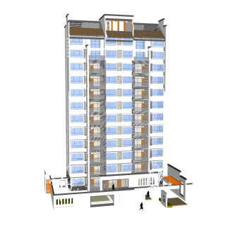 中式住宅楼外观草图大师模型，高层住宅楼su模型下载