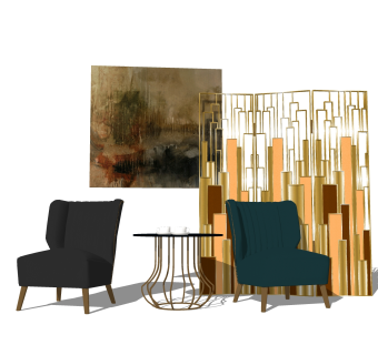 现代休闲沙发组合草图大师模型，沙发组合skp模型下载