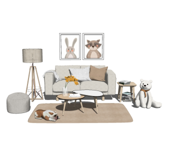 现代北欧沙发组合草图大师模型，沙发su模型下载