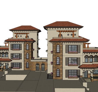 欧式别墅SU模型，别墅SKP模型下载