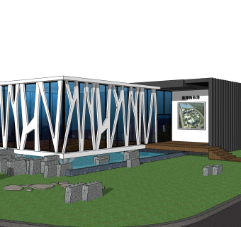 现代售楼处建筑方案草图大师模型，售楼部建筑sketchup模型免费下载