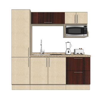 现代一字型橱柜草图大师模型，橱柜sketchup模型下载
