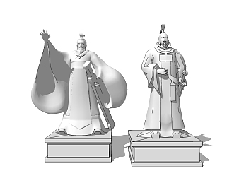 中式古代帝王神像雕塑su模型下载、古代帝王神像雕塑草图大师模型下载