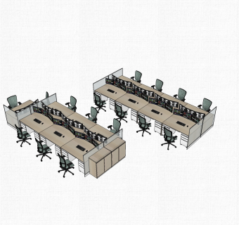 现代实木办公桌草图大师模型，办公桌skp模型下载