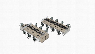 现代实木办公桌草图大师模型，办公桌skp模型下载