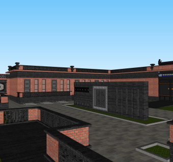 中式别墅庭院su模型下载、中式别墅庭院草图大师模型下载