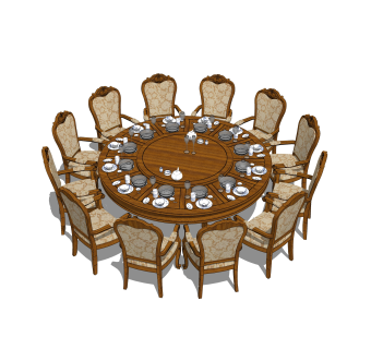 中式餐桌椅草图大师模型，餐桌椅skb文件下载