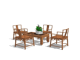 中式休闲桌椅草图大师模型，休闲桌椅sketchup模型下载