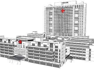 现代医院sketchup模型，医院草图大师模型下载