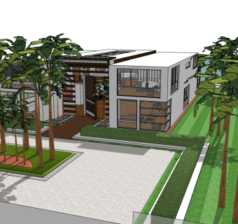 现代滨水别墅sketchup模型，别墅skb文件下载