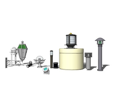 欧式户外景观灯组合草图大师模型，景观灯sketchup模型下载