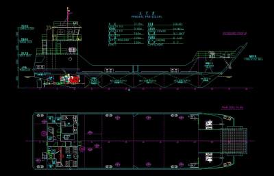 37M自航甲板驳船设计图纸，甲板驳船CAD图纸下载