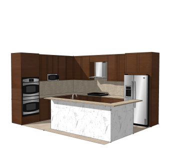 现代橱柜草图大师模型，岛型橱柜sketchup模型下载