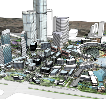 现代办公楼规划草图大师模型，办公楼规划sketchup模型免费下载