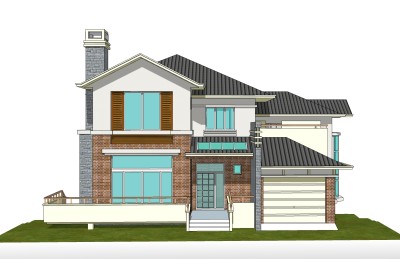 欧式别墅外观草图大师模型，别墅外观sketchup模型免费下载
