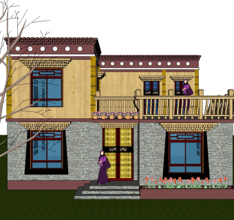 藏式别墅su模型下载、藏式别墅草图大师模型下载