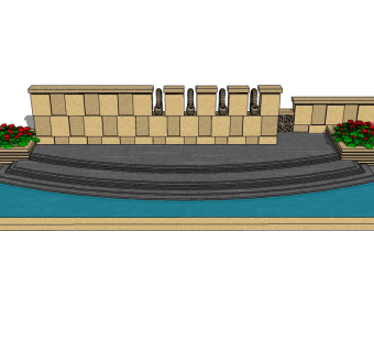 欧式景观墙SU模型下载，景观墙skb模型分享