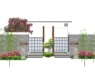 新中式庭院入户门草图大师模型，庭院入户门sketchup模型下载