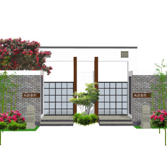 新中式庭院入户门草图大师模型，庭院入户门sketchup模型下载