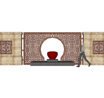 新中式景墙sketchup模型下载