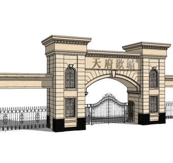 欧式入口大门草图大师模型下载，入口大门sketchup模型