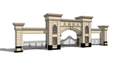 欧式入口大门草图大师模型下载，入口大门sketchup模型