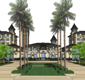 欧式酒店草图大师模型，酒店sketchup模型免费下载