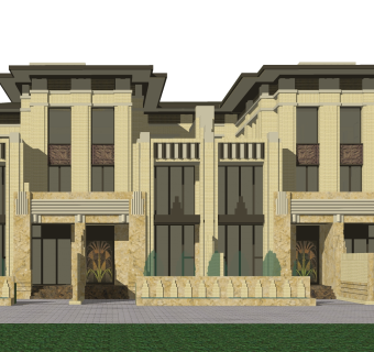 欧式新古典连排别墅草图大师模型，sketchup模型免费下载