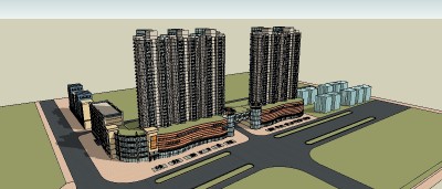 现代商住综合体草图大师模型，写字楼sketchup模型