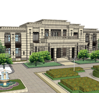 欧式售楼处建筑方案草图大师模型，售楼部建筑沙盘sketchup模型免费下载