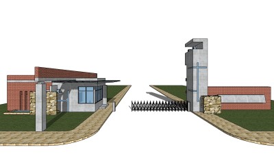 现代大门入口su模型下载、入口大门草图大师模型下载