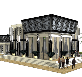 欧式售楼处建筑方案草图大师模型，售楼部建筑沙盘sketchup模型免费下载
