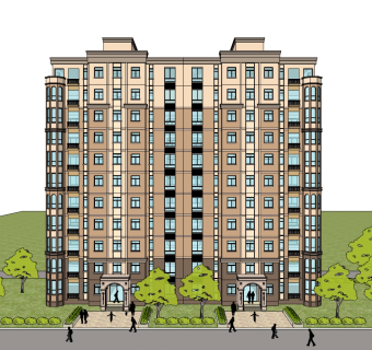 欧式高层公寓楼草图大师模型，公寓楼su模型下载