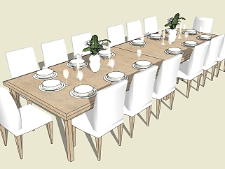 现代大型餐桌椅组合草图大师模型，大型餐桌椅组合sketchup模型下载