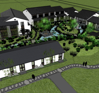 中式别墅su模型下载、中式别墅草图大师模型下载