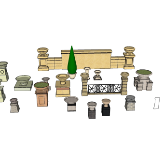 欧式花钵组合免费su模型下载、欧式花钵组合草图大师模型下载