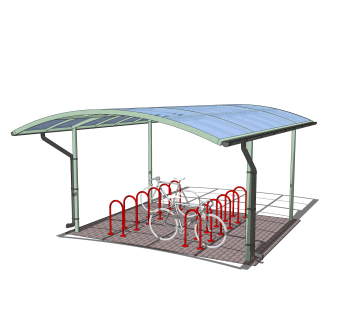 现代自行车车棚sketchup模型，自行车车棚草图大师模型下载
