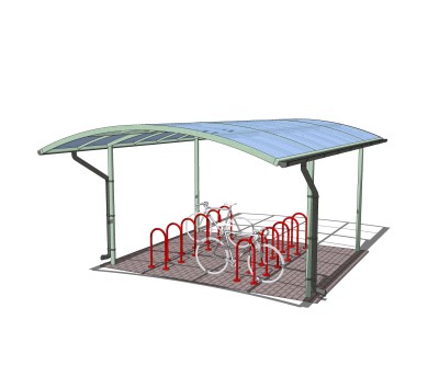 现代自行车车棚sketchup模型，自行车车棚草图大师模型下载