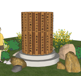 现代文化景观柱草图大师模型，文化景观柱sketchup模型免费下载