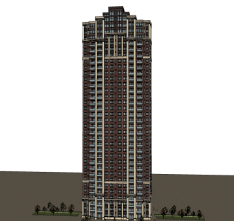 欧式高层住宅楼草图大师模型，住宅楼su模型下载