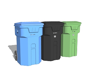 现代环卫垃圾桶组合su模型免费下载，垃圾桶草图大师模型