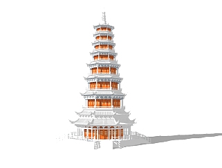 中式塔楼草图大师模型，塔楼sketchup模型免费下载