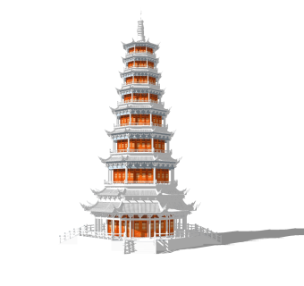 中式塔楼草图大师模型，塔楼sketchup模型免费下载