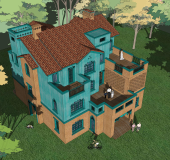 中式别墅su模型下载、中式别墅草图大师模型下载