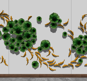 新中式荷叶鲤鱼墙饰挂件su模型下载、荷叶鲤鱼墙饰挂件草图大师模型下载