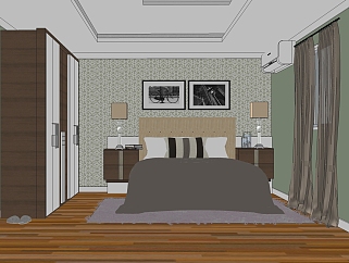 现代卧室免费su模型，卧室草图大师模型下载
